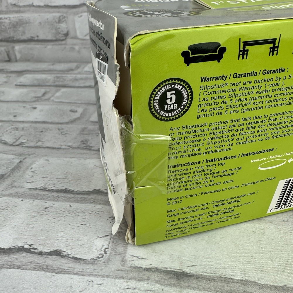 SlipStick StackIts Black Stackable Furniture Risers 8-Pack CB657 New Damaged Box