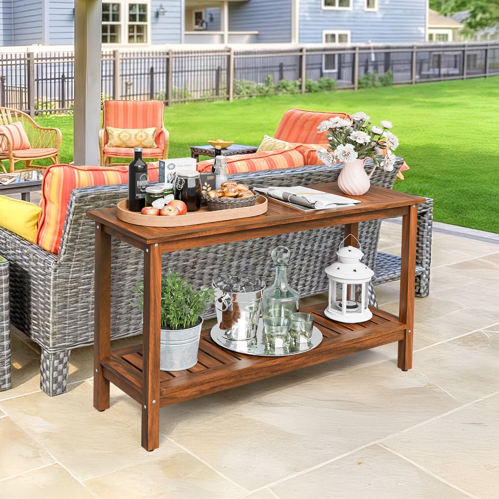 2-Shelf Console Table 48" Patio Side Accent Table Multifunctional w/Foot Sliders