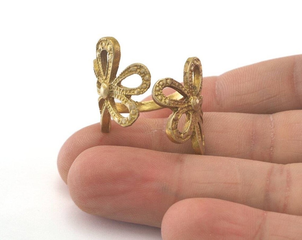 Flower Adjustable Ring Raw Brass (19mm 9US inner size) 962