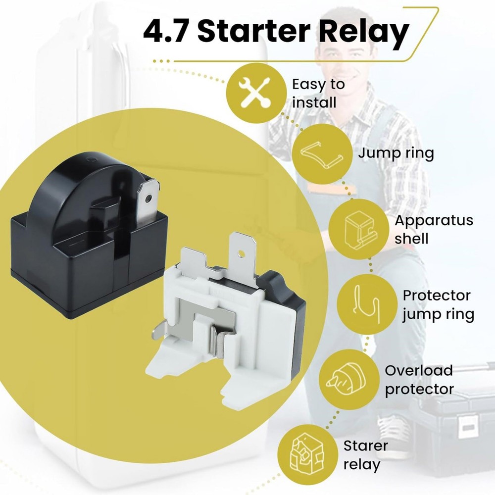 Refrigerator Compressor Starter Kit 1 Pin 4.7 Ohm With Overload Protector Relay
