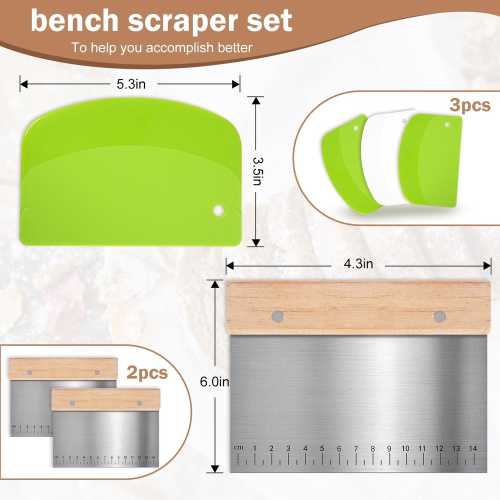 5 Pcs Bench Scraper, Bench scraper kitchen 2 Pcs Stainless Steel Dough Scrape...
