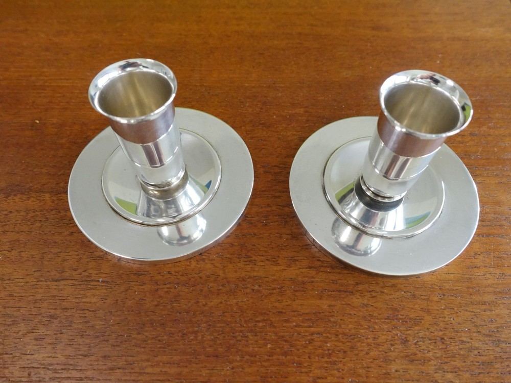 GEORG JENSEN "PYRAMID" CANDLESTICKS (PAIR) PATTERN 748 BY HARALD NIELSEN