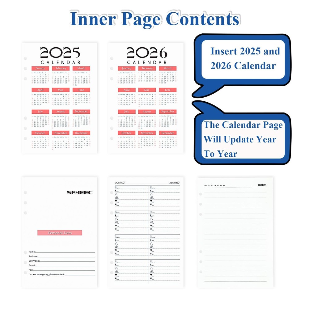 SAYEEC A5 Refill Paper Loose Leaf Lined for Planner refillable paper