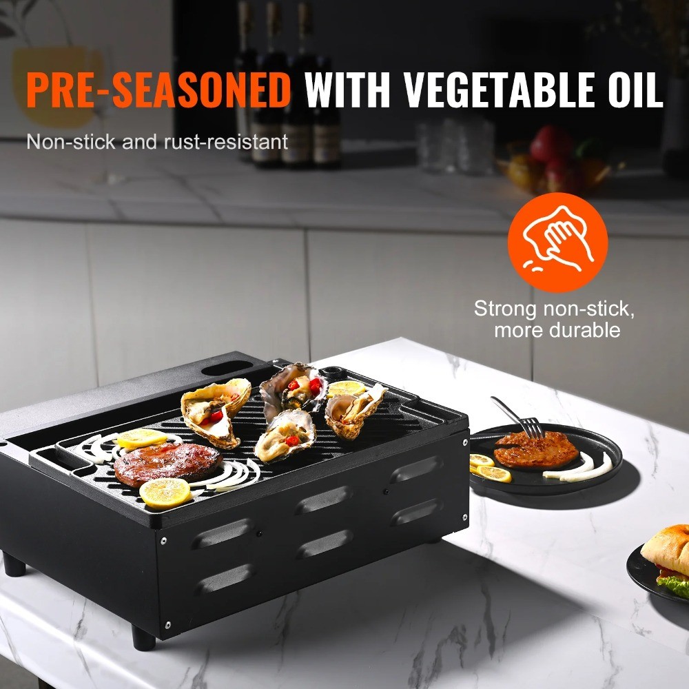 9.7"x16.7" Pre-Seasoned Rectangular Pan, Double Burner Non-Stick Cookware