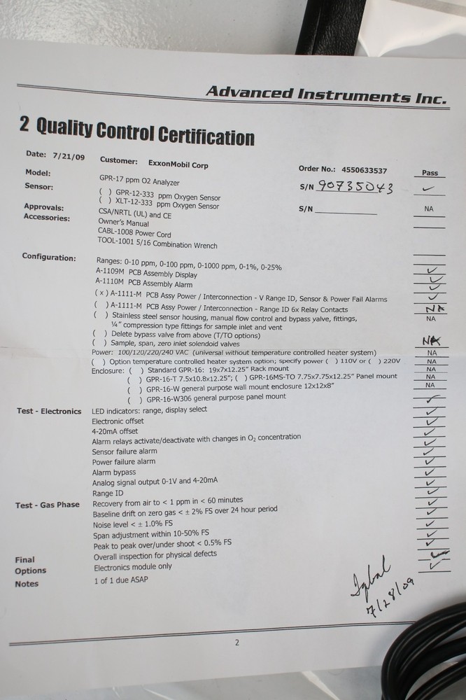 Advanced Instruments Inc. GPR-17 PPM O2 Analyzer
