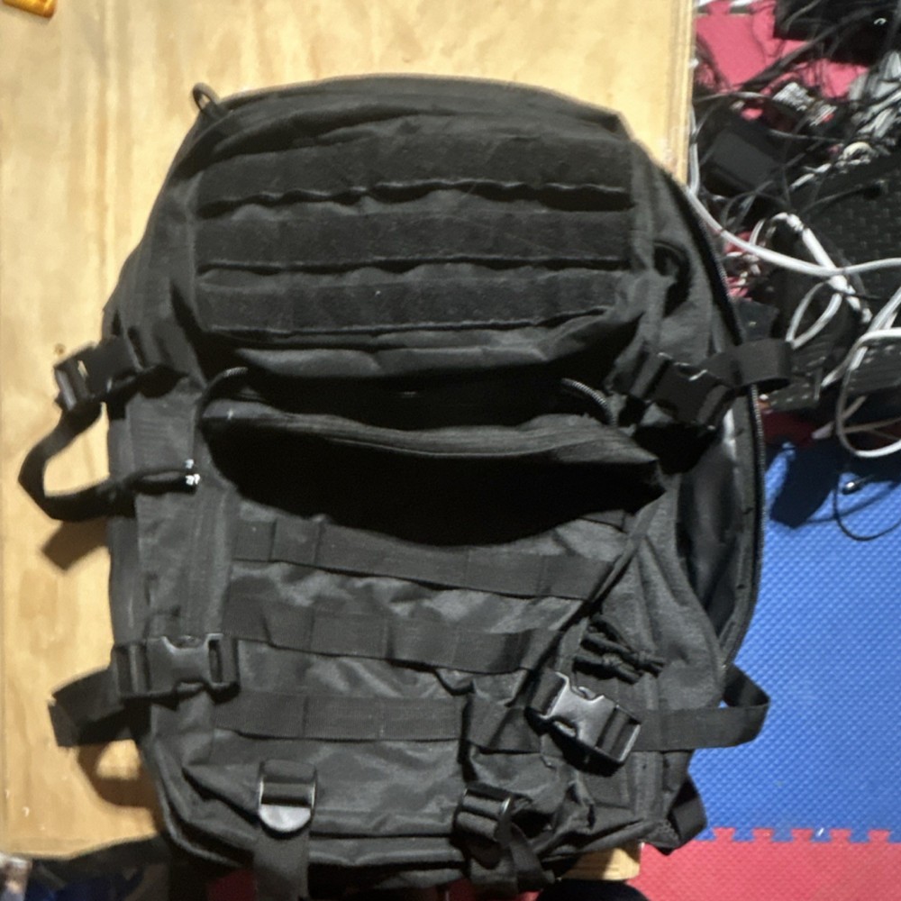 Black Nylon Tactical Backpack MOLLE Multiple Pockets Padded Straps