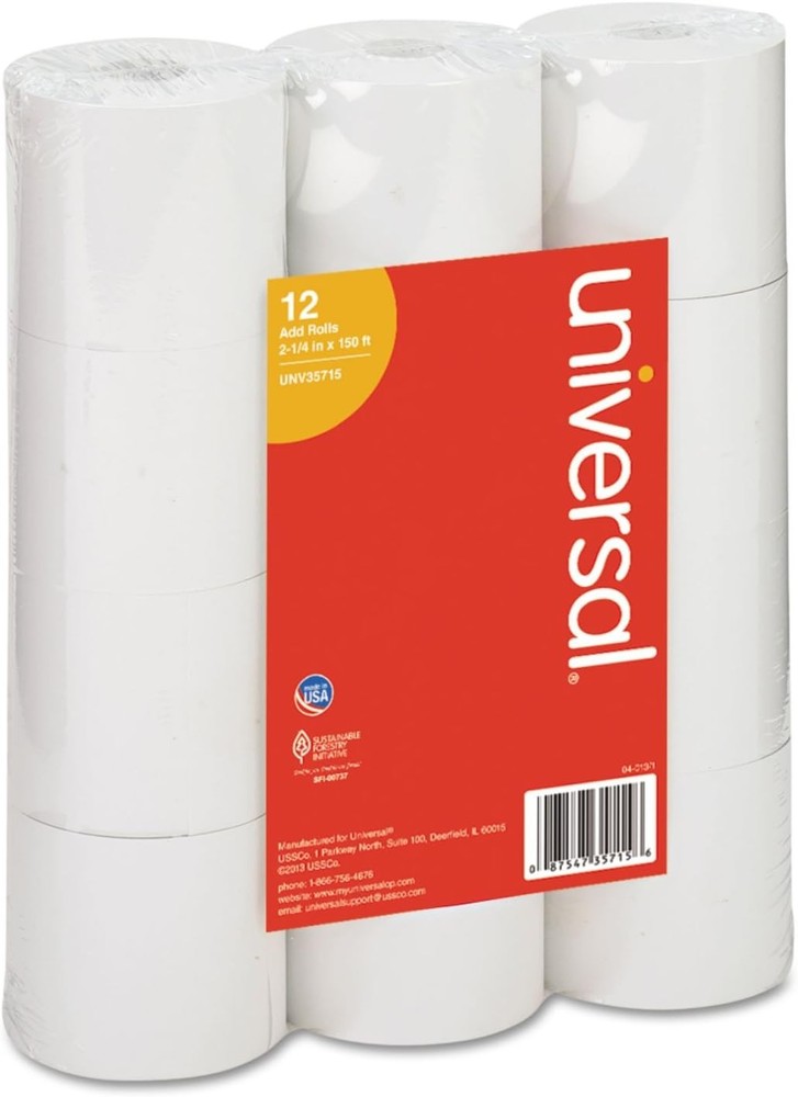 Adding Machine/Calculator Roll, 2-1/4"x150 ft White 12/Pack,