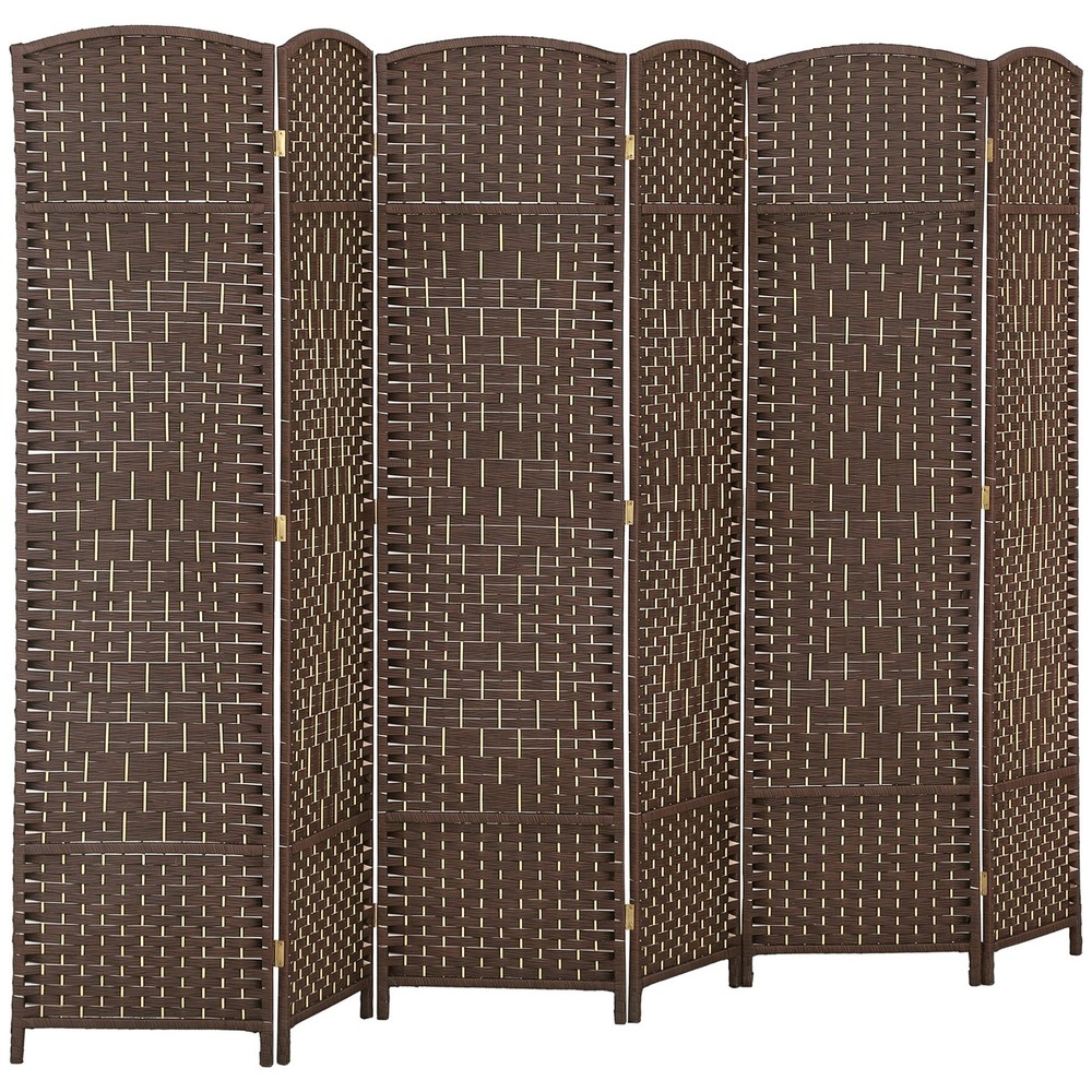 6 Panel Room Divider Woven Freestanding Partition Brown