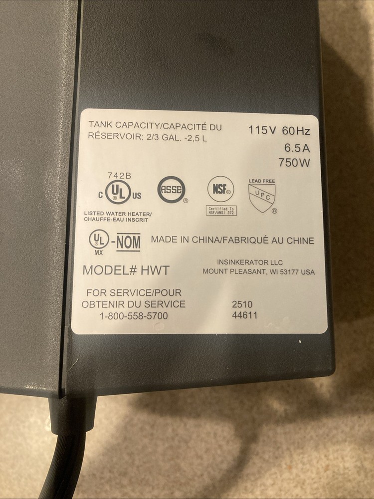 InSinkErator HWT Black Silver 2/3-gal Stainless Instant Hot Water Tank Untested