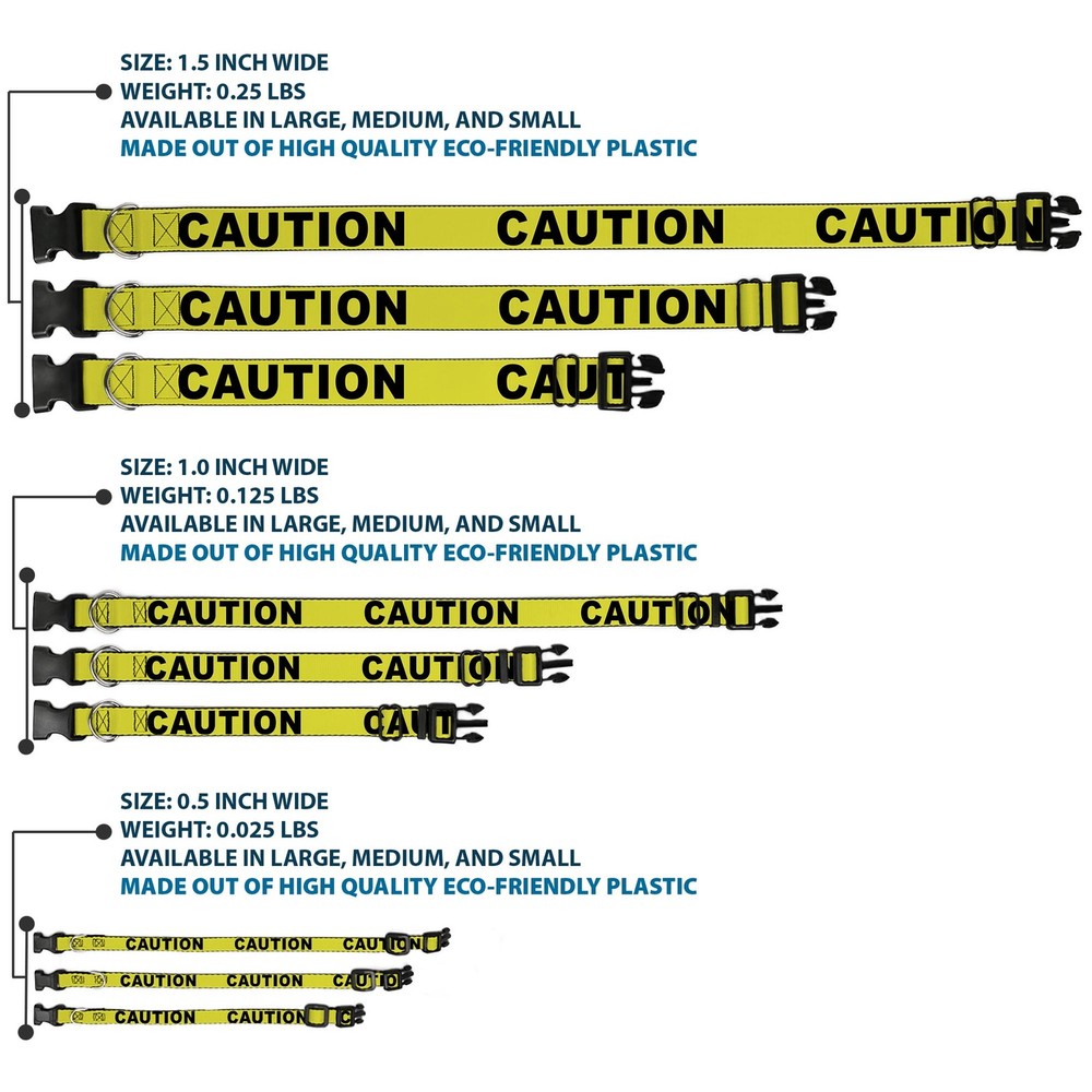 Plastic Clip Collar CAUTION Yellow/Black Medium 11-16.5"