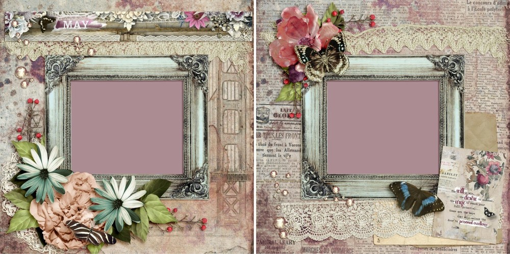 May - 2 Premade Scrapbook Pages - EZ Layout 4830