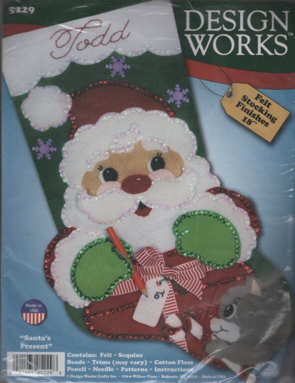 NIP!!! FELT/SEQUIN/BEAD STOCKING KIT "SANTA'S PRESENT" 18" LONG CUTE!!!