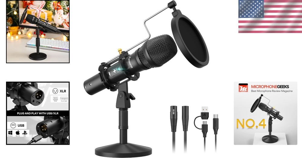 Cardioid Dynamic Microphone with Shock Mount & Pop Filter for Recording Quality