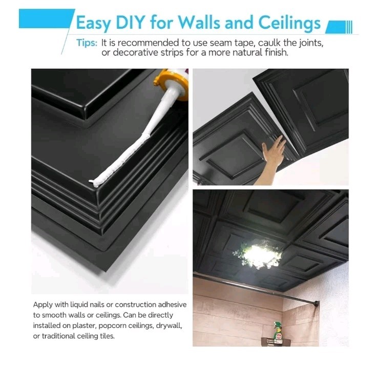 STICKGOO Black Drop Ceiling Tile 2ft x 2ft, Ceiling Panel 24"x24" 12 Pack