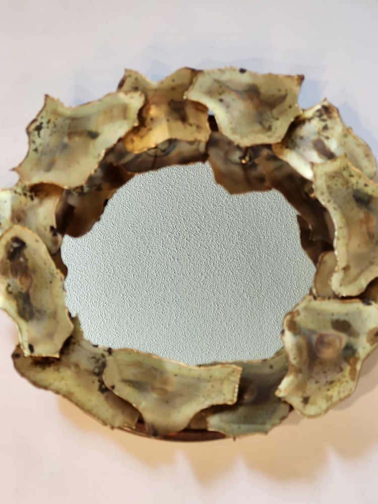 MCM Curtis Jere Style Brutalist Brass Wall Mirror