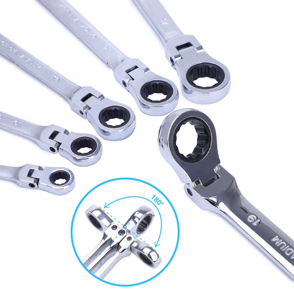 6PCS Double Box Flex Head Ratcheting Wrench set Heavy Duty Spanner Set REF97428