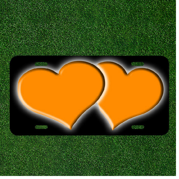 Custom Personalized License Plate Auto Tag With Orange Hearts Add Names Or Texts