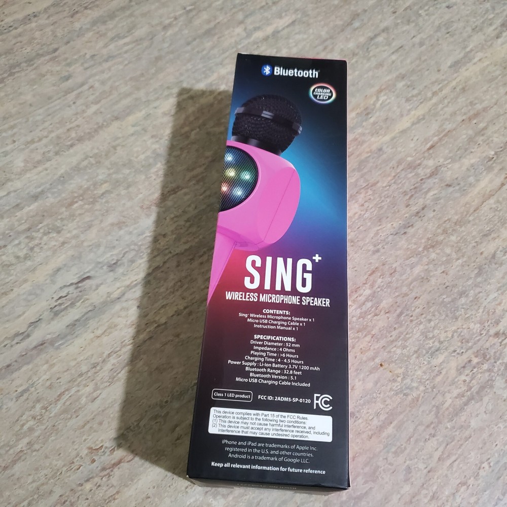 sing+ wireless bluetooth® karaoke microphone with speaker & LED lights