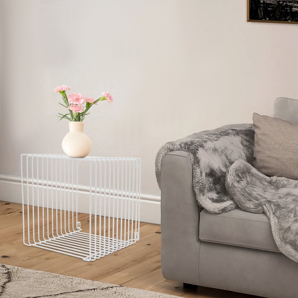 Side Table, Square Geometry Side Table, Linear Metal End Table