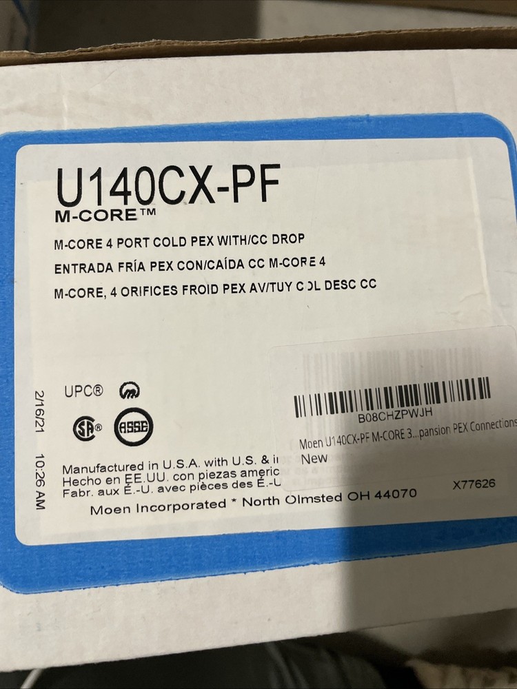 Moen U140CX-PF M-Core 4 Port Cold Pex Valve With CC Drop