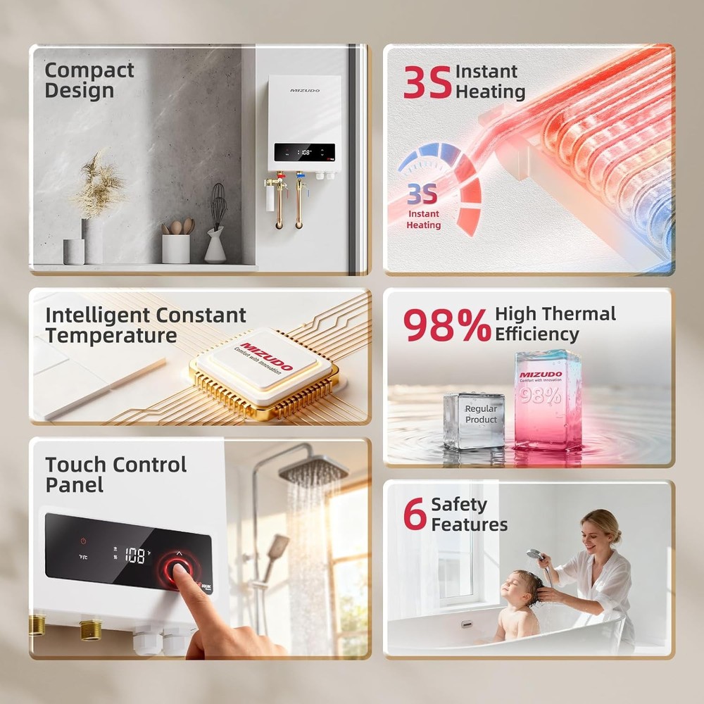 24KW Tankless Water Heater Electric 240V Whole House Shower Instant Hot Boiler