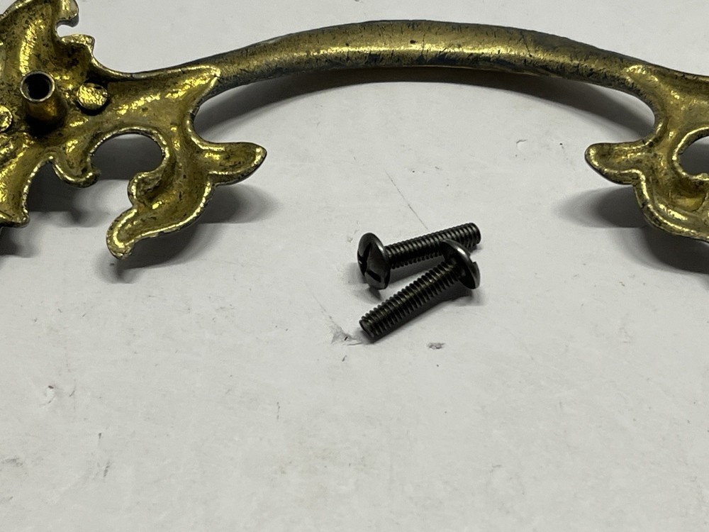 Vintage NOS 9 1/4” Decorative Brass/Whitewash Fixed Drawer Pull