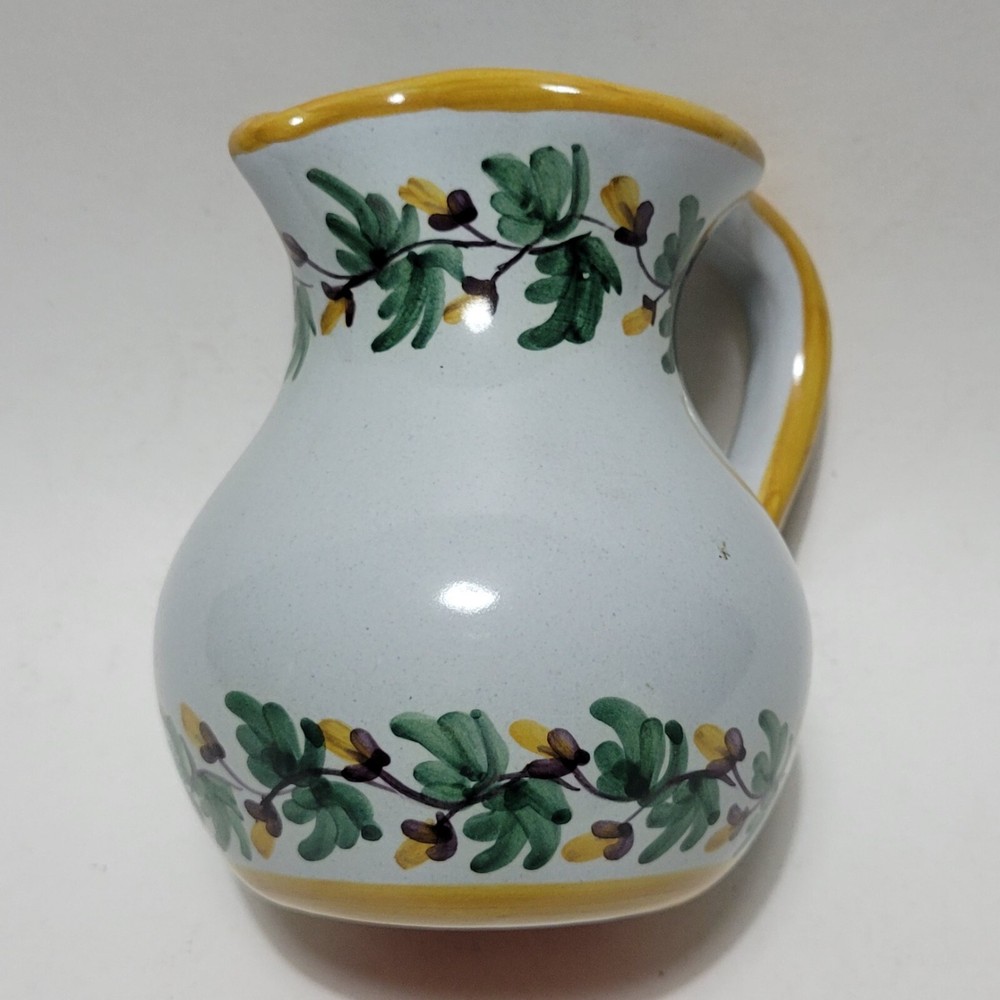 Signed Floral Hand Painted Ceramic Pitcher