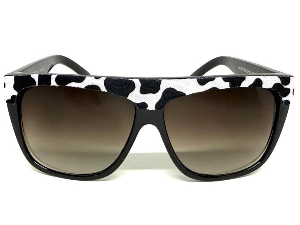 Oversized Classic Vintage Retro Style SUNGLASSES Large Black Frame Cow Pattern