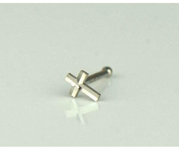 14k Yellow or White Gold Cross Nose Piercing Stud