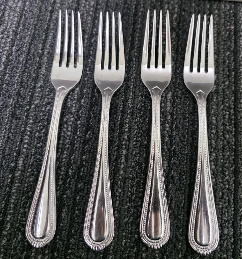 4 Oneida Stainless Countess Glossy Beaded Salad Forks Flatware