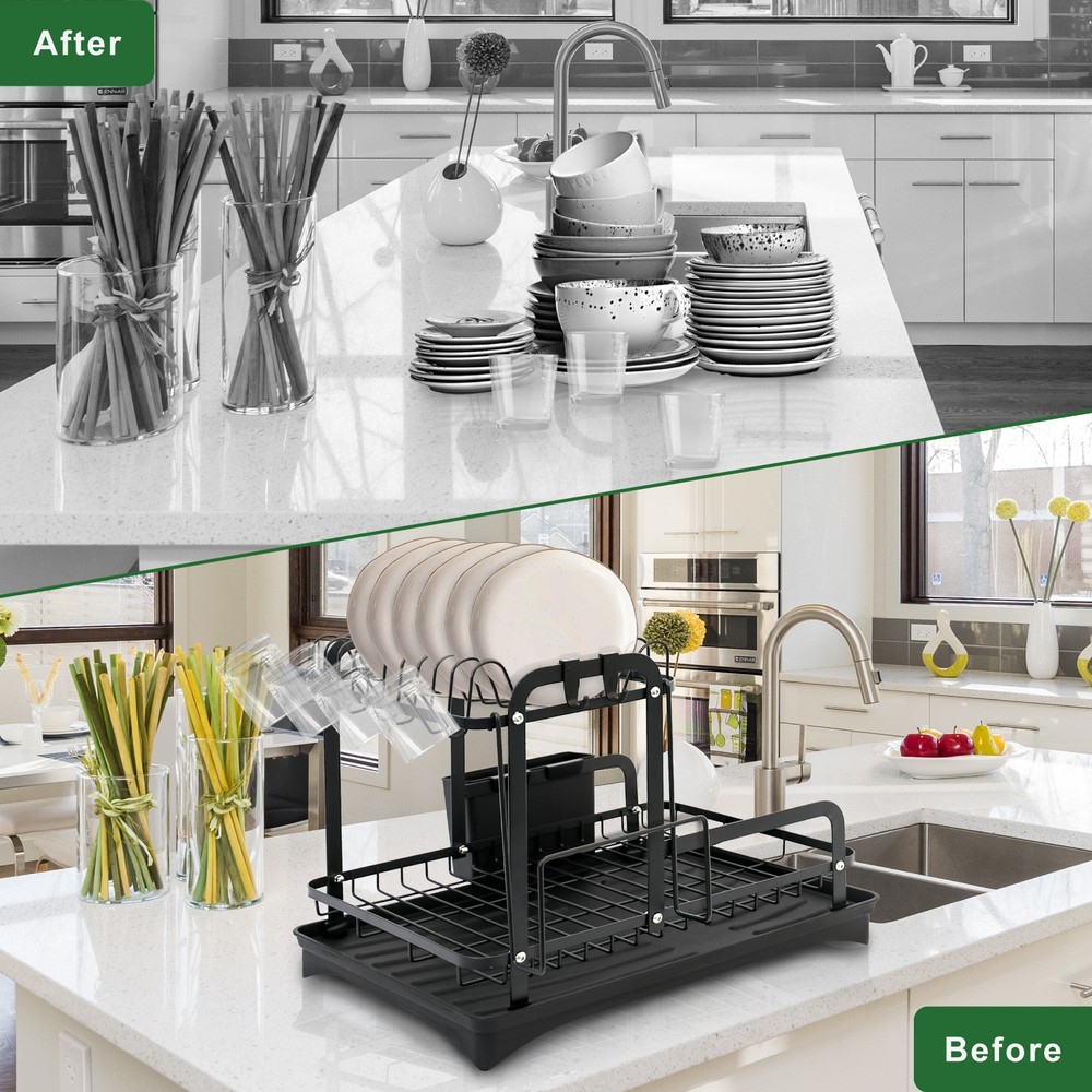 2 Layer Dish Drying Rack Space-Saving Dish Rack for Kitchen Drainer Drainboard