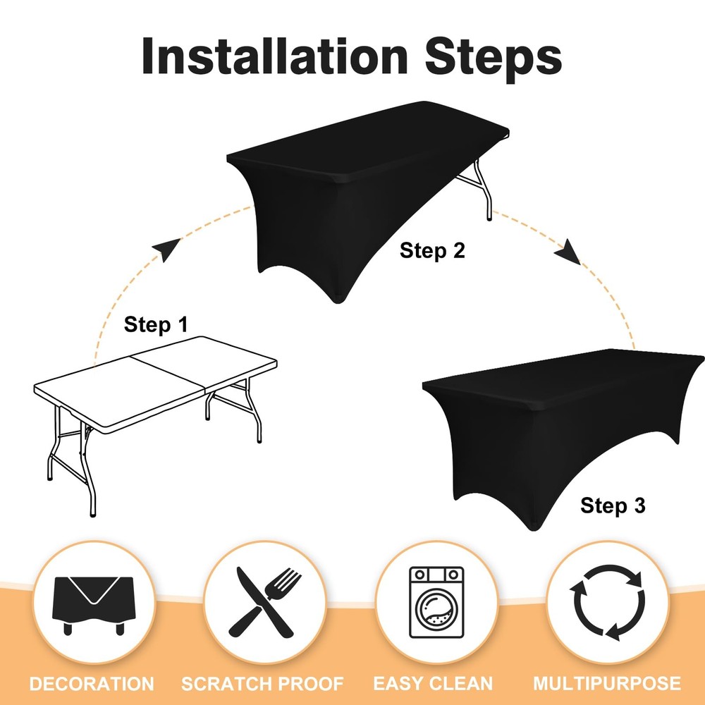 2 Pack 5 Feet Black Spandex Tablecloth for Rectangular Tables Fitted & Stretc...