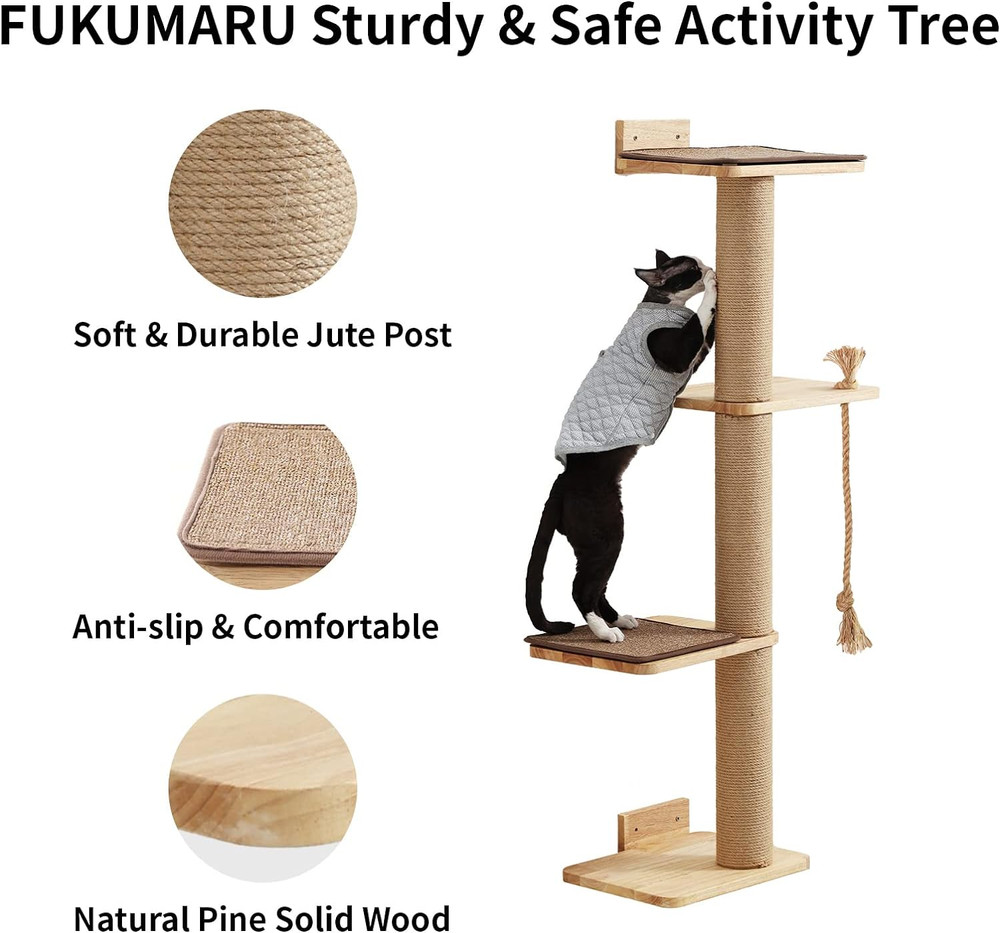 Cat Scratching Activity Tree Wall Mounted, 50 Inch Cats Scratch Post, with Kitte