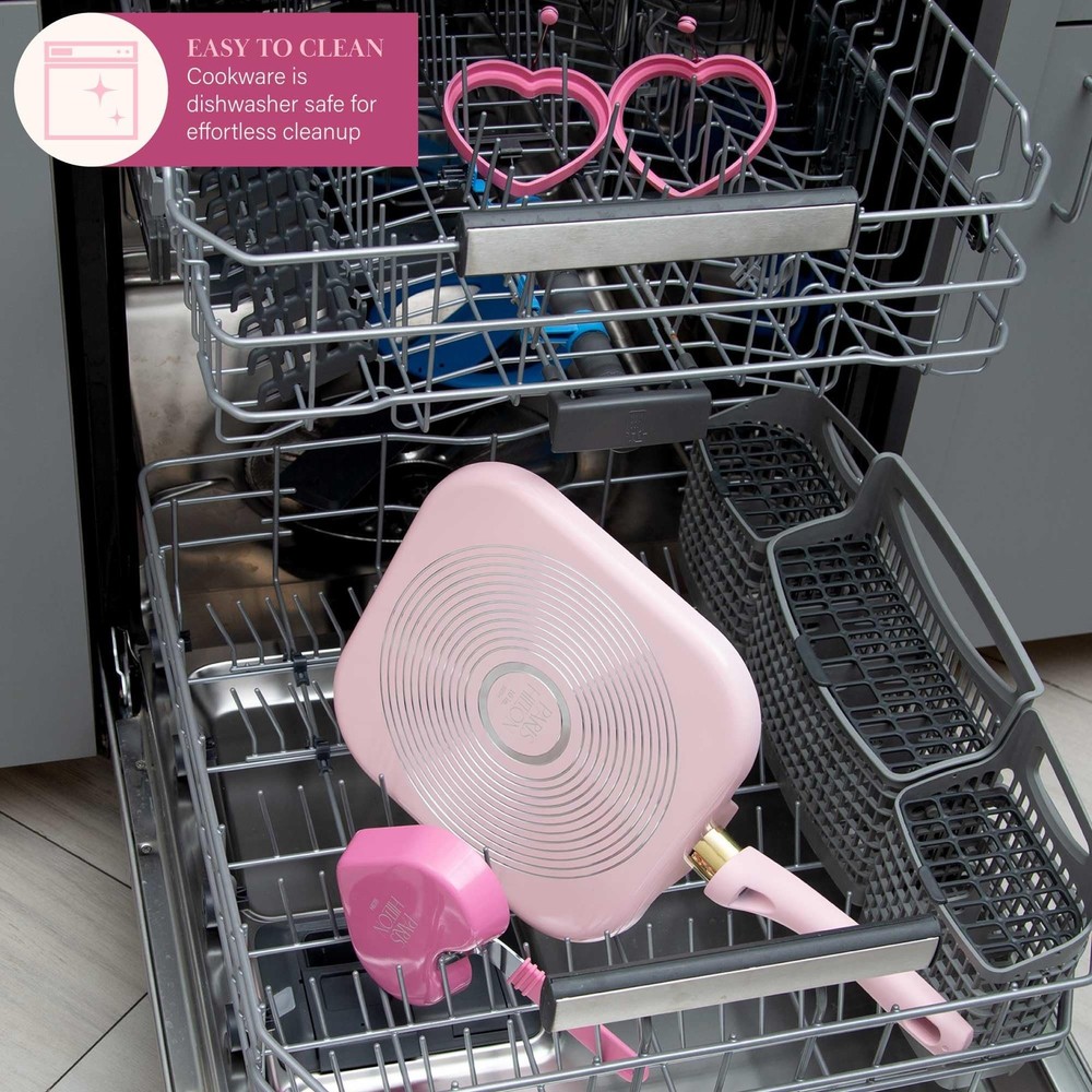 Paris Hilton Breakfast Ceramic Nonstick Cookware Set, Includes Square Griddle...