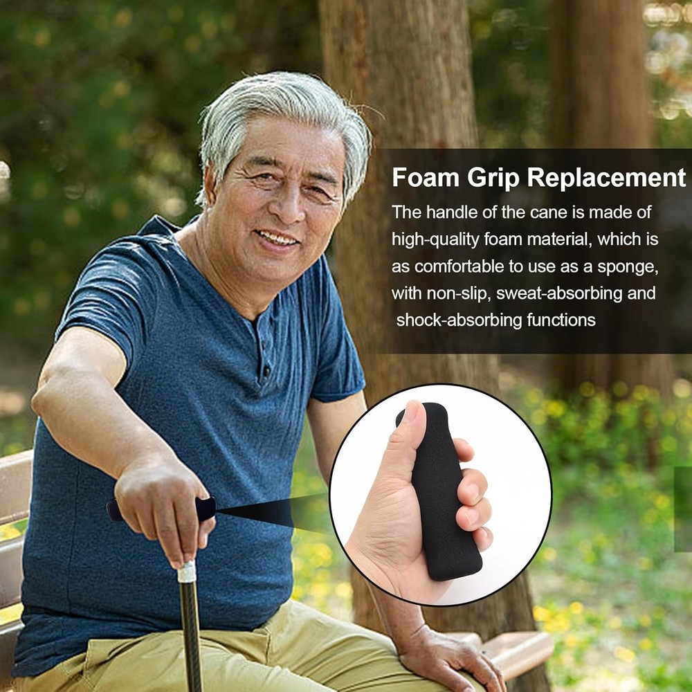 4Pcs Walking Cane Hand Grips - Black Foam Replacement for Offset 0.8,