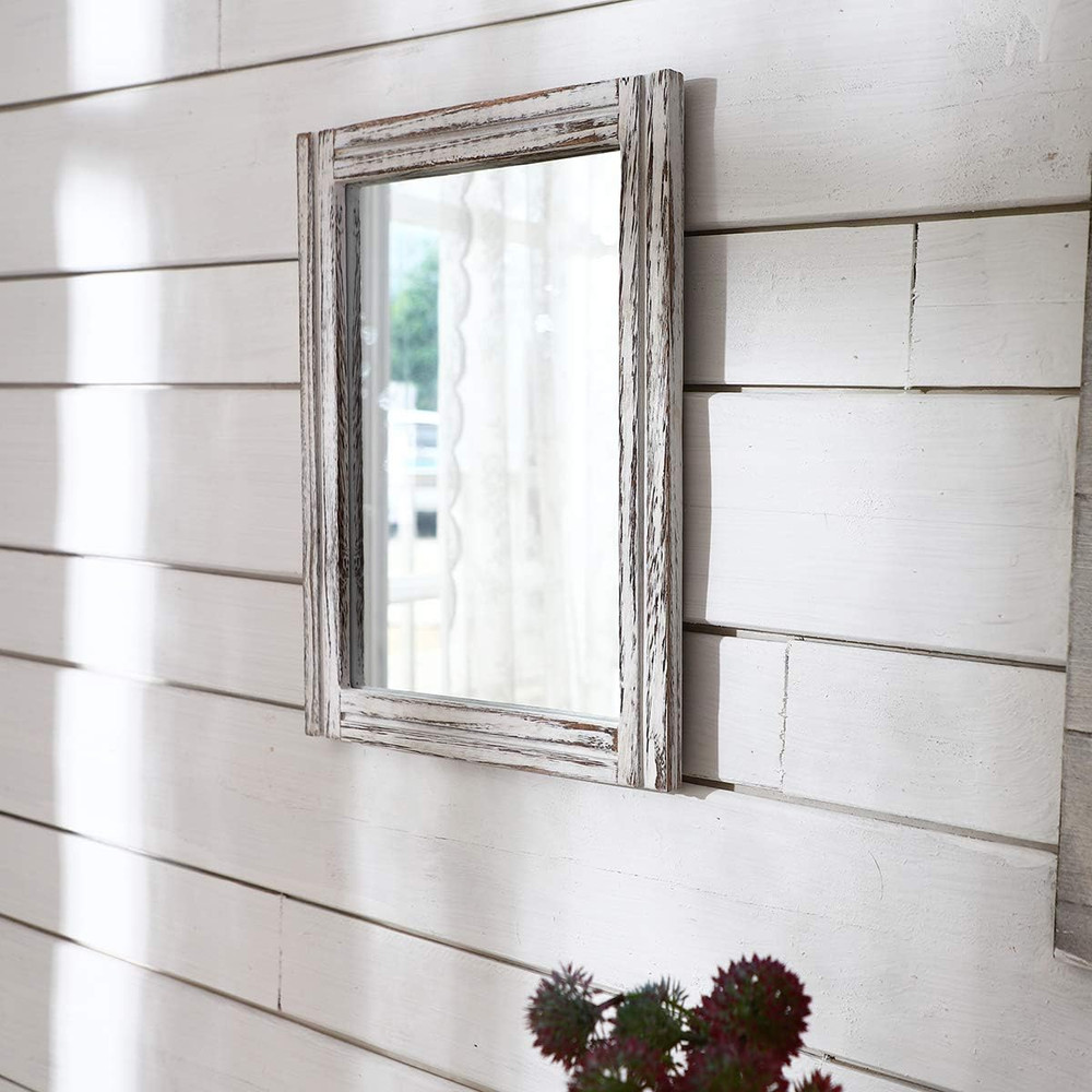 Wall Mirror with Wood Framed Rustic Mirrors for Wall Rectangle Decorative for Be