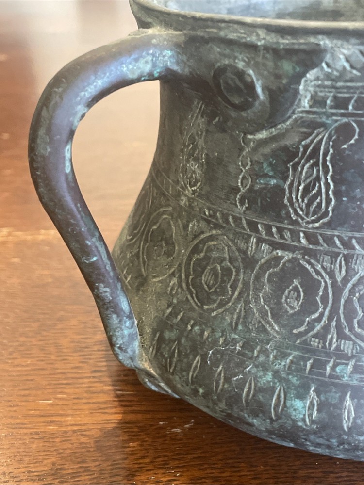 Antique Middle Eastern Engraved Copper Drinking Serving Vessel