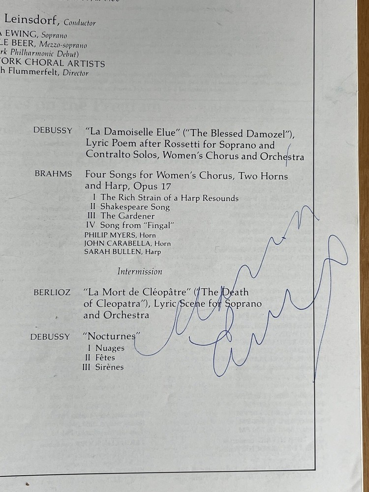 Maria Ewing Autographed Program New York Philharmonic