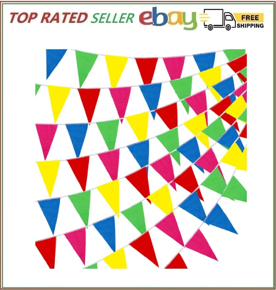 Multi Color Pennant Banners String Flags Triangle, Party Decor Nylon 375 ft Rope