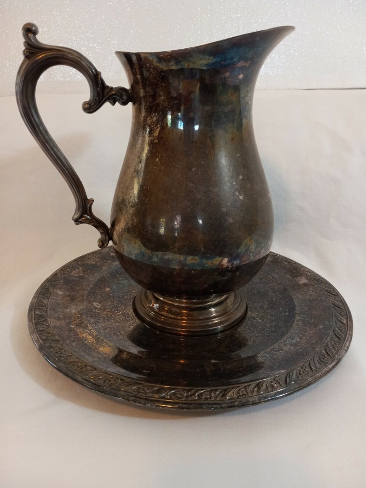 Vintage Silverplate Water Pitcher With Matching Plate
