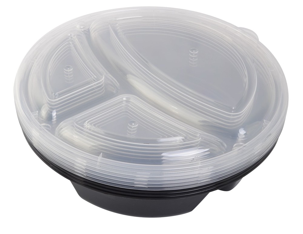 round meal prep container 3 compartment 1l 5 pack reusable