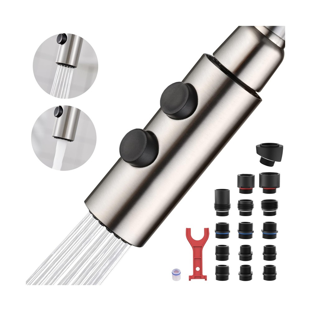 Metal Kitchen Faucet Head Replacement, Pull Down Spray Head with 15 Adapters,...