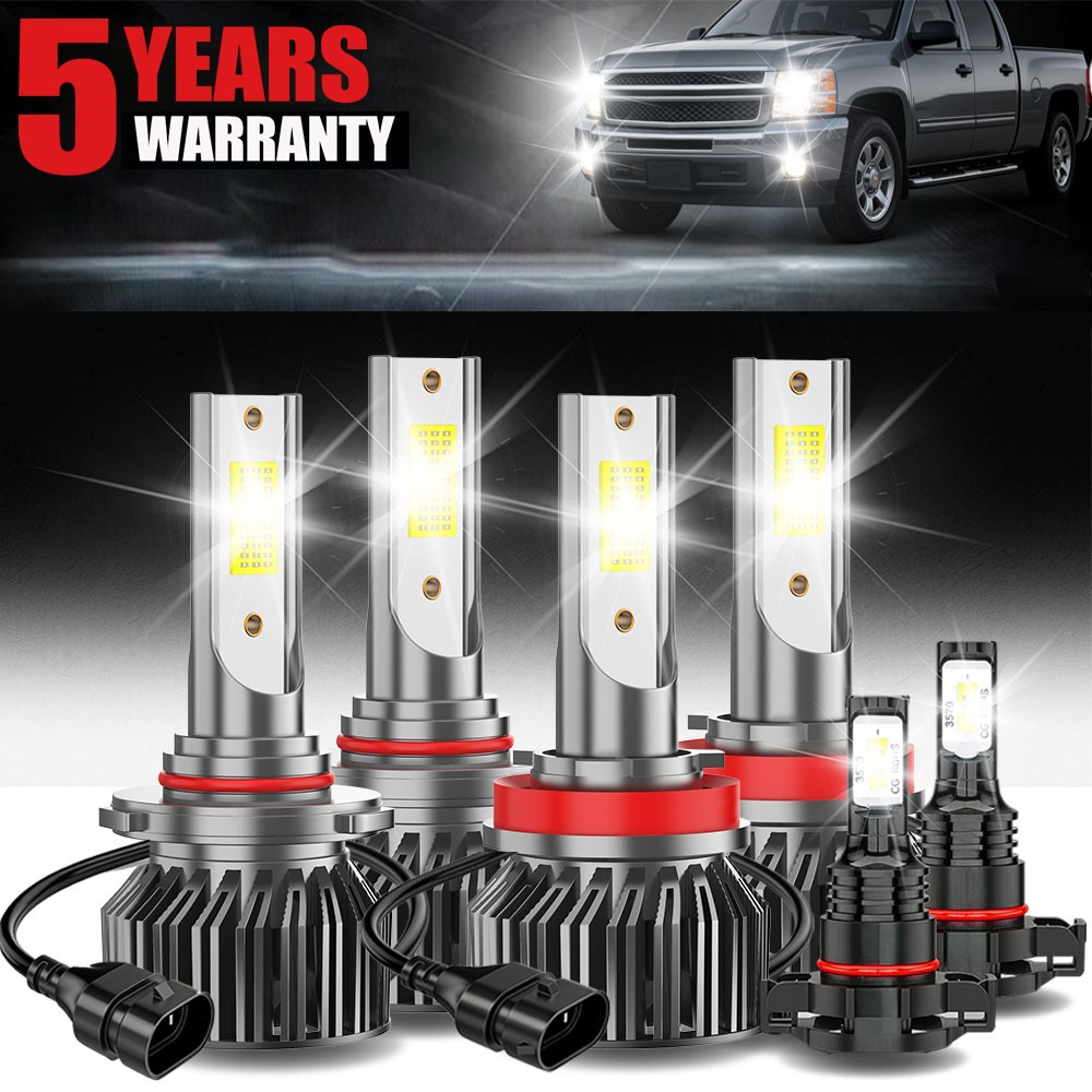 For Chevy Silverado 1500 2500 2007-2015 LED Headlight Bulbs Hi/Low+Fog Light Kit
