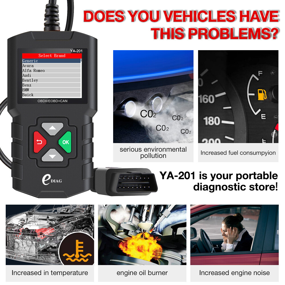 YA201 Car Full OBD2 EOBD Code Reader Professional Auto Scanner for Engine Check