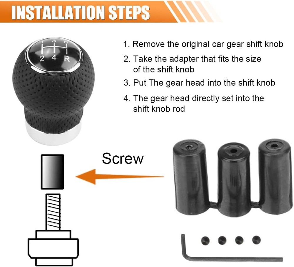 Car Shift Knob, 5 Speed Car Transmission Shift Head, Black Leather Shift Handle,