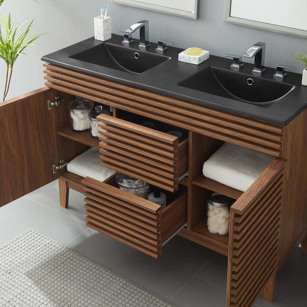 Modway Render 48" Double Bathroom Vanity in Walnut Black