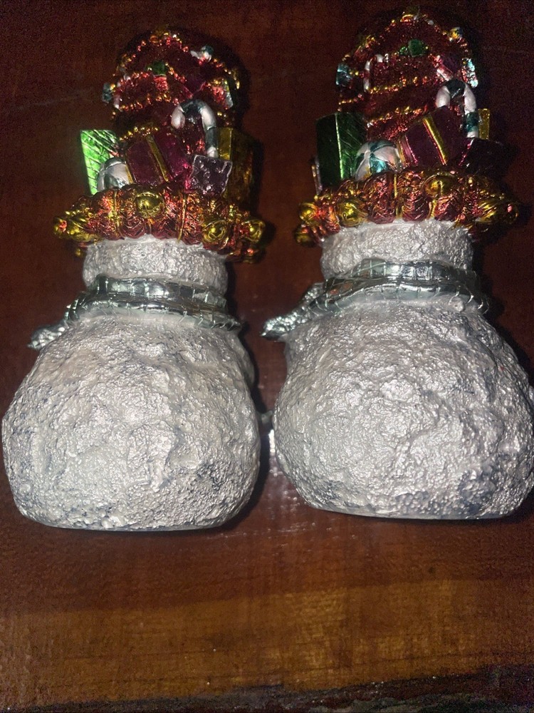 Pair Sparkling Snowmen Candle Holders