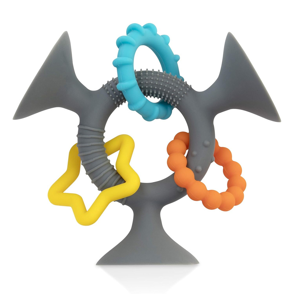 Silly Three Prong Interactive Suction Toy with Colorful Rings, Gray