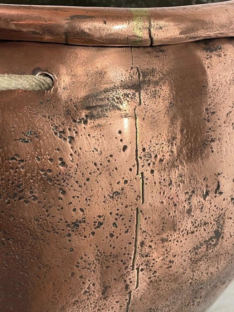 BIG GEORGIAN ANTIQUE SOLID COPPER LOG BIN - CAULDRON - PLANTER