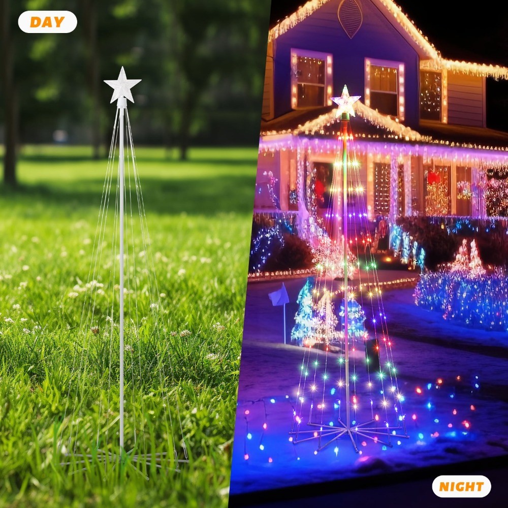 Outdoor 6ft Lighted Christmas Tree LED Tree Solar Powered, Multicolor